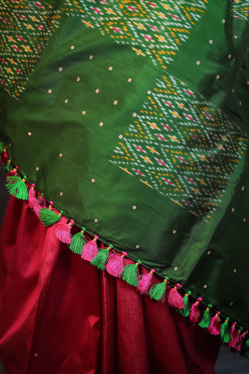 Pink Green Border Handloom Double Ikat Patola - Vaarasa