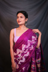 Violet White Stripes Handwoven Double Ikat Patola - Vaarasa