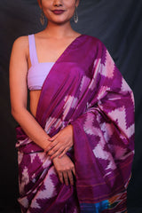 Violet White Stripes Handwoven Double Ikat Patola - Vaarasa