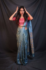 Lustrous Blue Soft Pure Silk Handwoven Mashroo Saree - Vaarasa