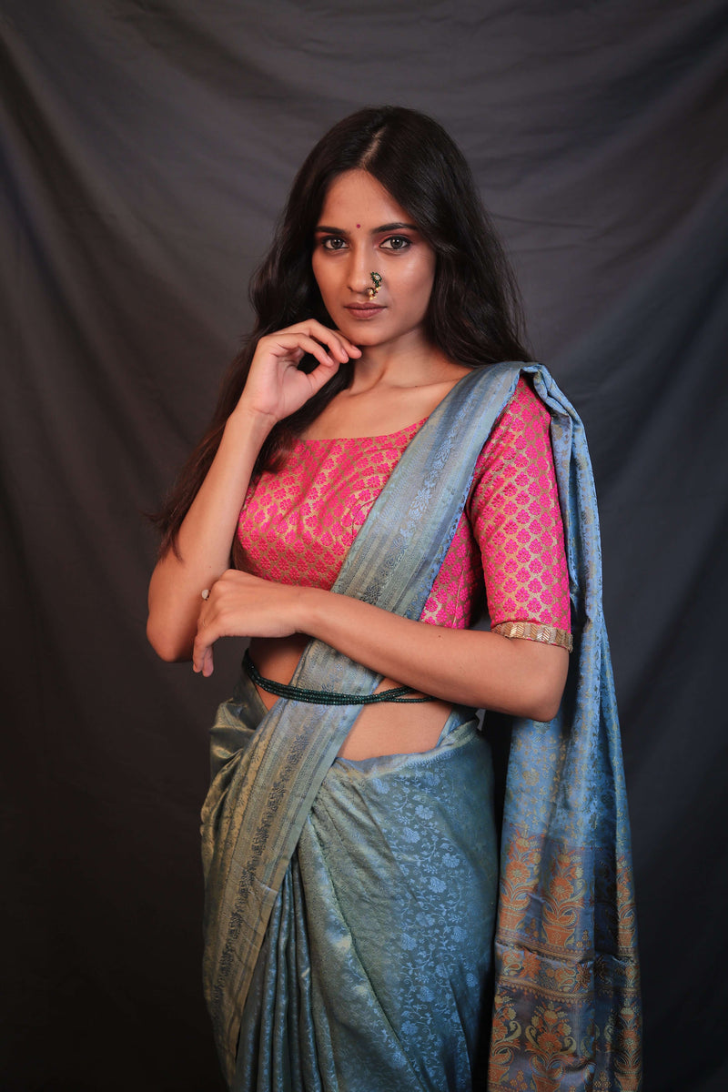 Lustrous Blue Soft Pure Silk Handwoven Mashroo Saree - Vaarasa