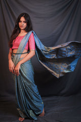 Lustrous Blue Soft Pure Silk Handwoven Mashroo Saree - Vaarasa