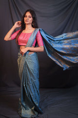 Lustrous Blue Soft Pure Silk Handwoven Mashroo Saree - Vaarasa