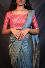 Lustrous Blue Soft Pure Silk Handwoven Mashroo Saree - Vaarasa