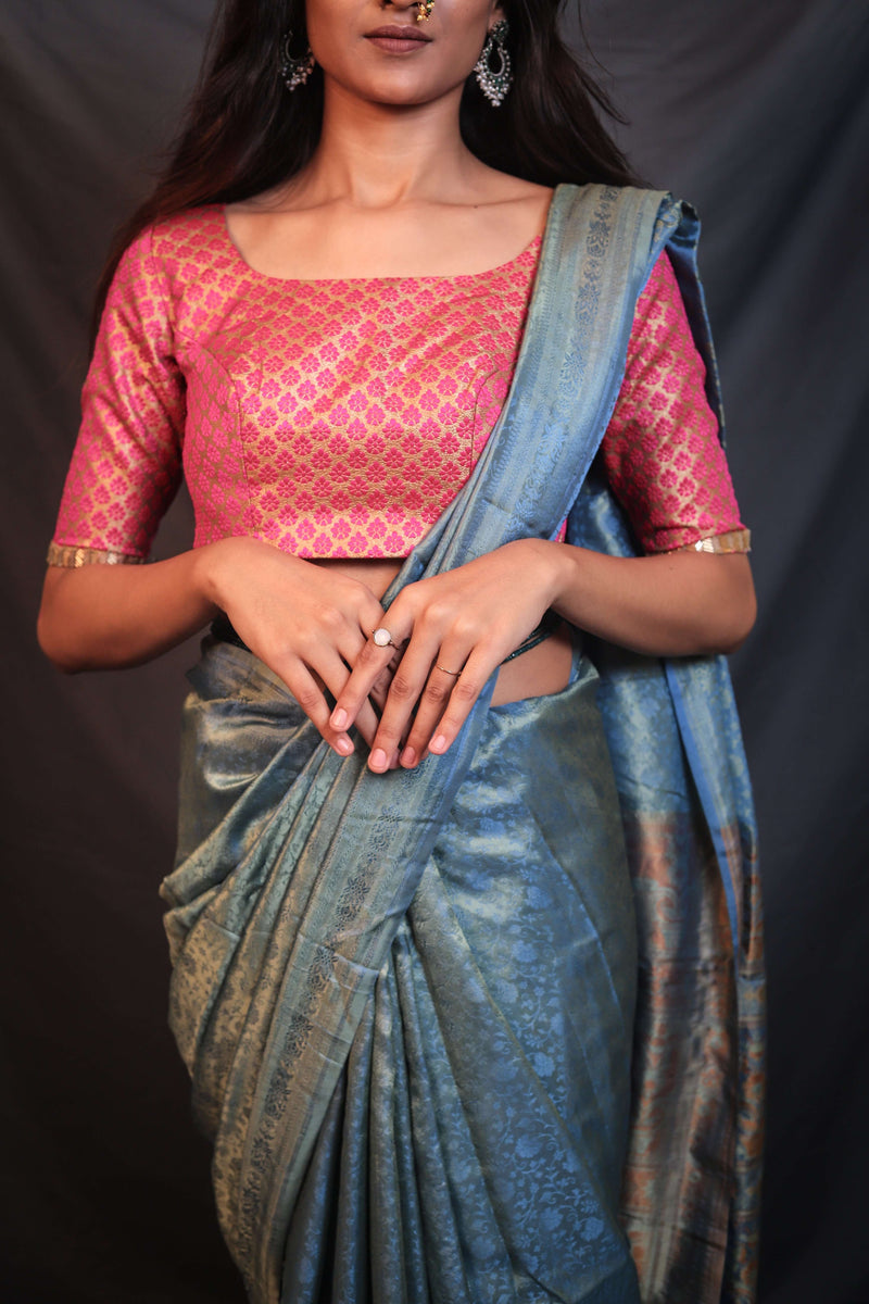 Lustrous Blue Soft Pure Silk Handwoven Mashroo Saree - Vaarasa