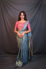 Lustrous Blue Soft Pure Silk Handwoven Mashroo Saree - Vaarasa