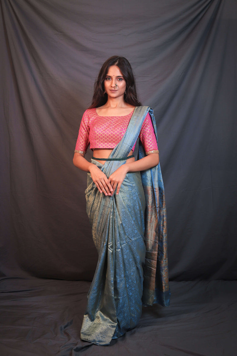 Lustrous Blue Soft Pure Silk Handwoven Mashroo Saree - Vaarasa