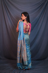 Lustrous Blue Soft Pure Silk Handwoven Mashroo Saree - Vaarasa