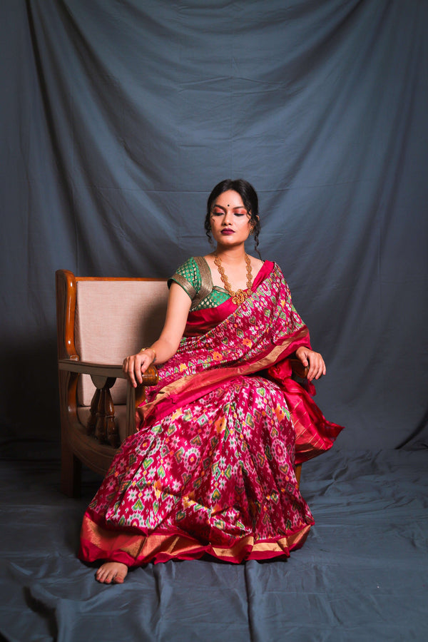 Multicolor Handloom Double Ikat Patola Saree - Vaarasa