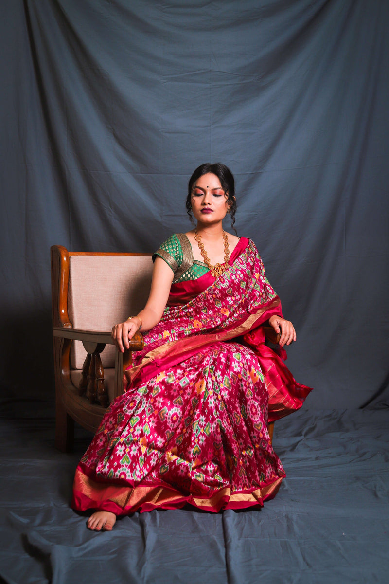 Multicolor Handloom Double Ikat Patola Saree - Vaarasa
