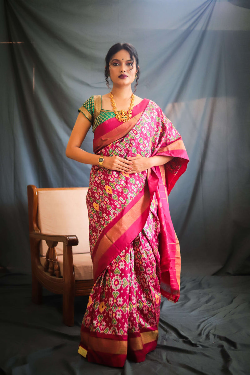 Multicolor Handloom Double Ikat Patola Saree - Vaarasa