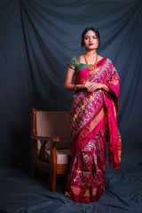 Multicolor Handloom Double Ikat Patola Saree - Vaarasa