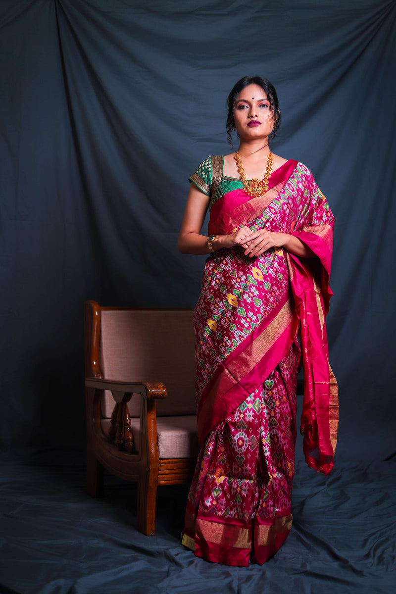 Multicolor Handloom Double Ikat Patola Saree - Vaarasa