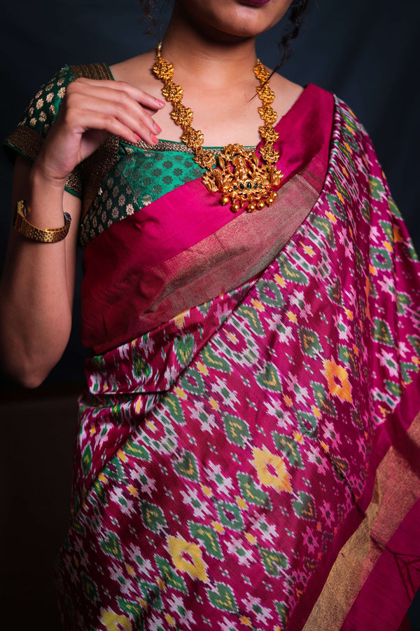 Multicolor Handloom Double Ikat Patola Saree - Vaarasa