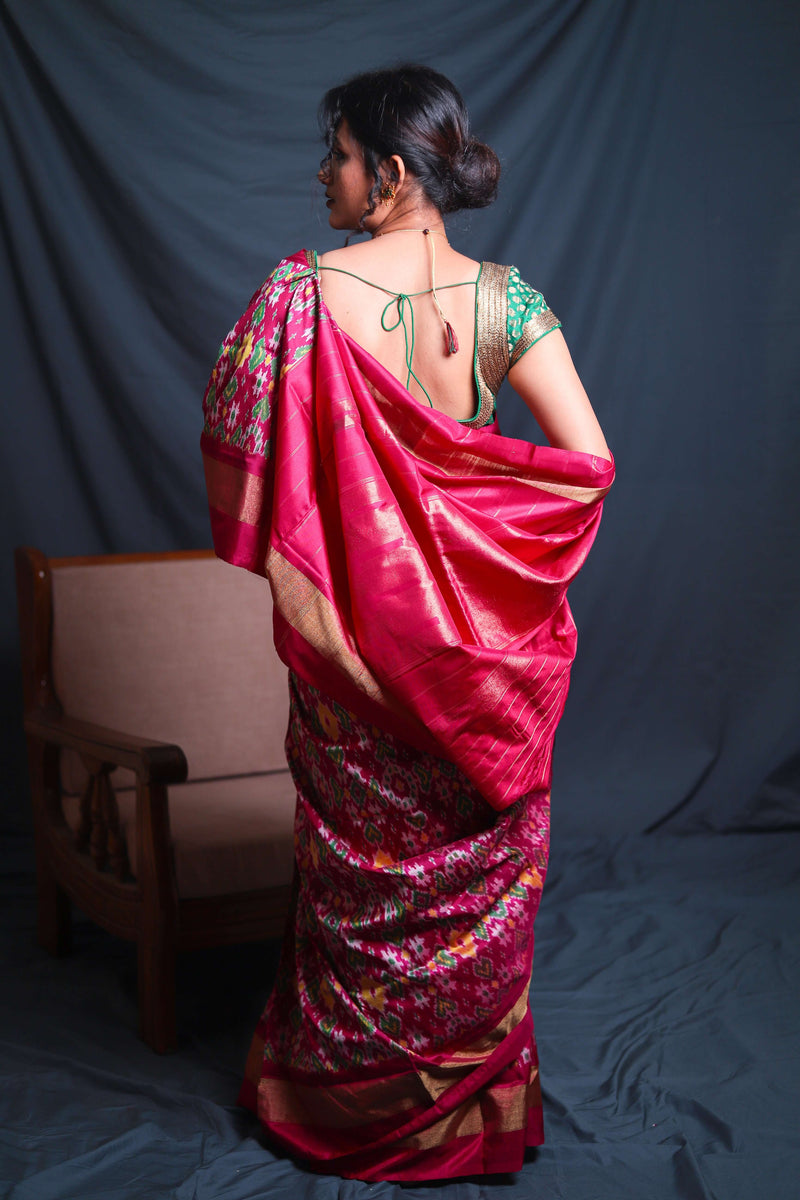 Multicolor Handloom Double Ikat Patola Saree - Vaarasa