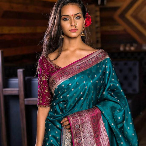 Banarasi Shalu Handwoven In Real Gold Zari Saree